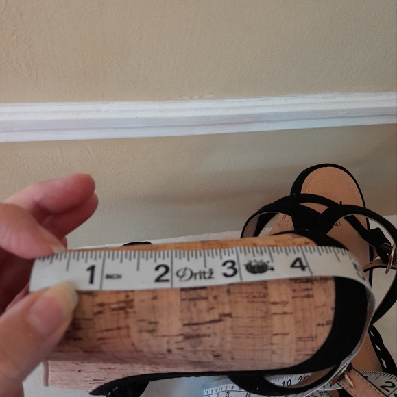 H&M Black  Open Toe Wedge Cork Heel Strappy Sandals Size 9.5 - Picture 8 of 8